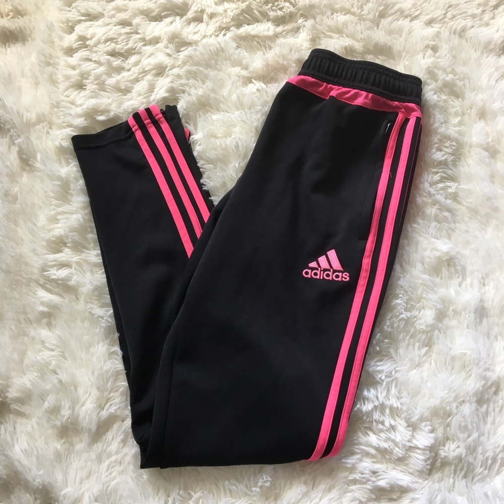 Girls pink black adidas track pants in great cond